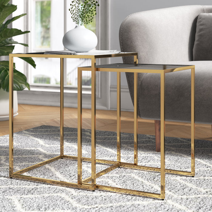 Myla Nest Of 2 Metal Tables, Gold/Black