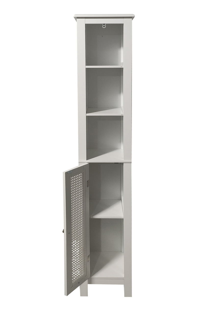 Vera Faux Rattan Tall Storage Cabinet,White