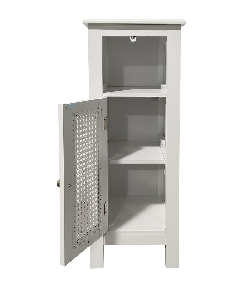 Vera Faux Rattan Slimline Bathroom Storage Cabinet,White