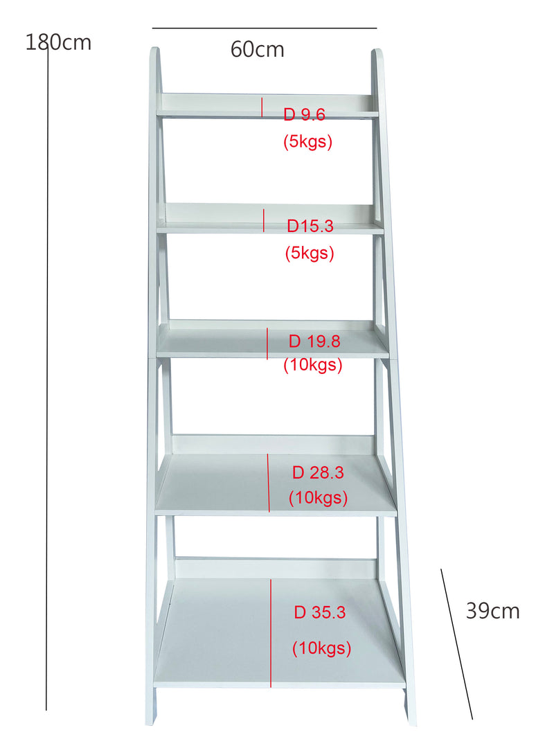 Free Standing 5-Tier Ladder Bookshelf/Display Shelf,White