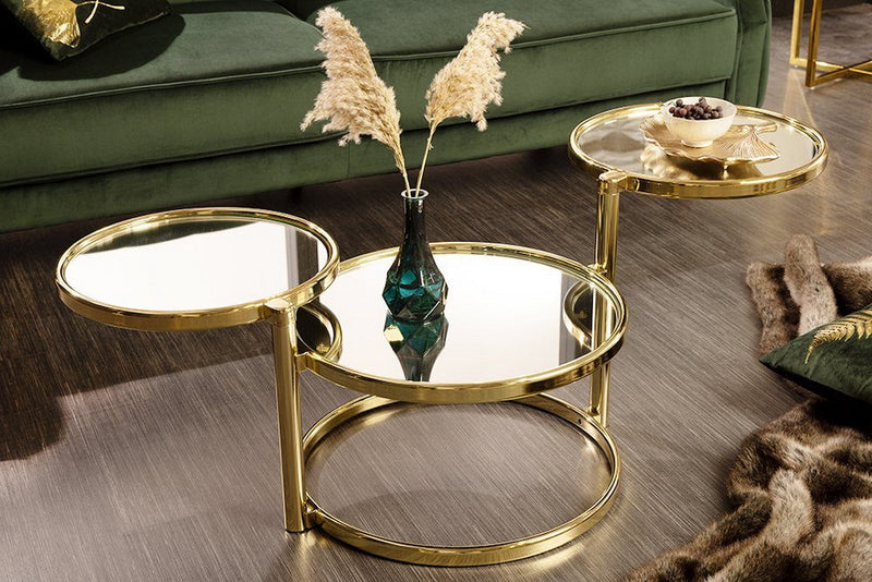 Eternity Coffee Table with Swivel Motion, Metal Brass/Mirror