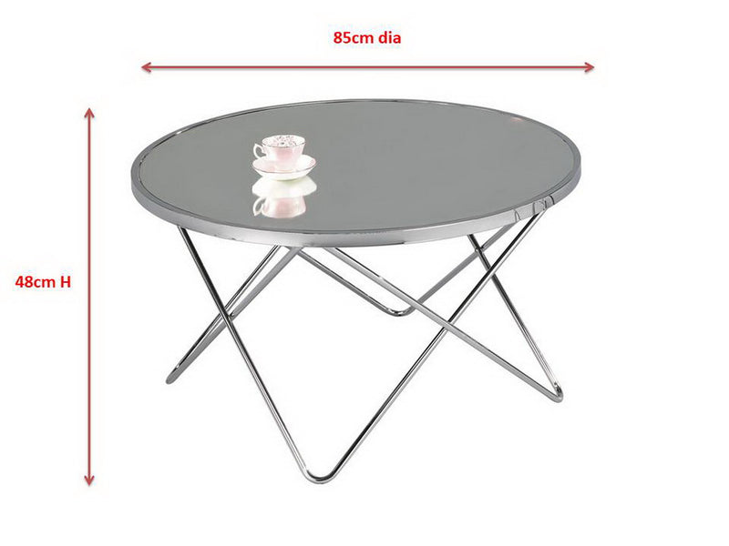 Porto Round Coffee Table, Metal, Chrome/Mirror