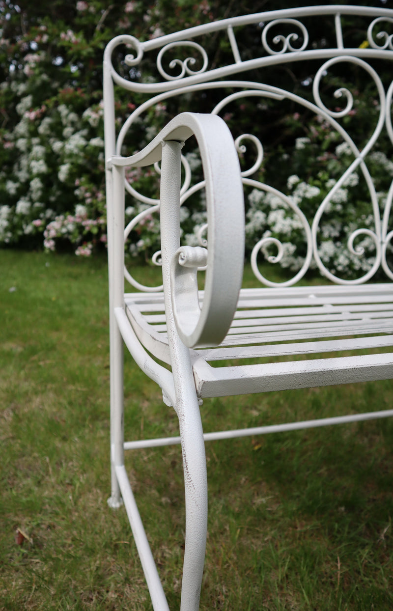 Salvora French Style Folding Metal Garden Bench, Antique White-GF11W