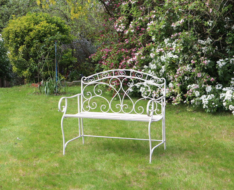 Salvora French Style Folding Metal Garden Bench, Antique White-GF11W