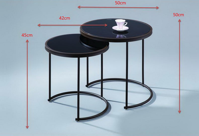 Visio Glass Round Nesting Tables, Black/Brown