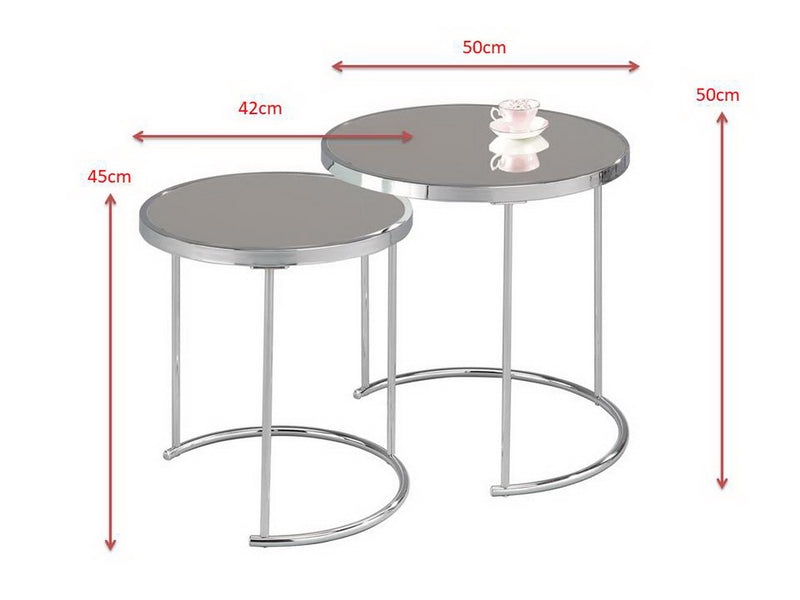 Visio Set Of 2 Round Nesting Tables, Chrome/Mirror