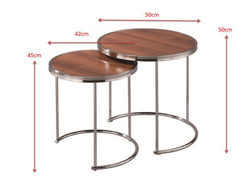 Visio Set of 2 Round Nesting Tables- Walnut Effect Top /Chrome Frame