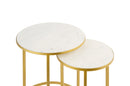Monti Marble Round Nest of 2 Tables in White with Gold Metal Bases