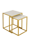 Marche Marble Nest of 2 Tables in White with Gold Metal Bases