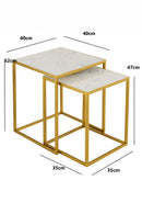 Marche Marble Nest of 2 Tables in White with Gold Metal Bases