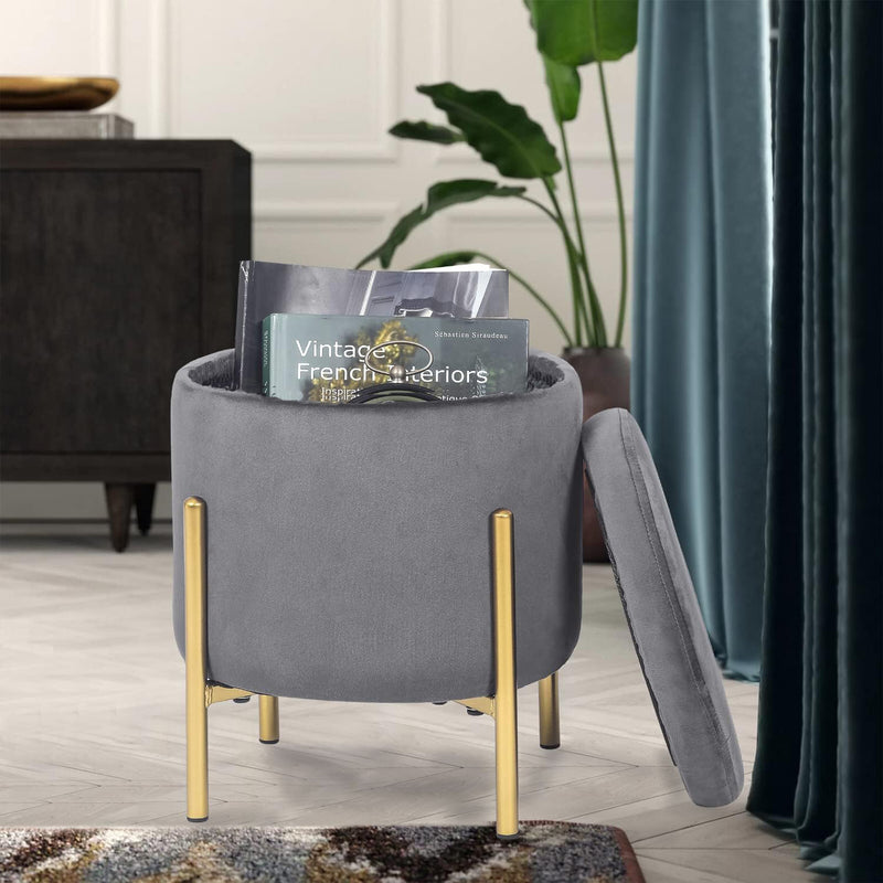 Camille Grey and Gold Storage Stool
