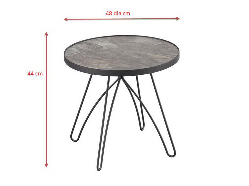 Ines Side/End Table-Marble Glass Top,Black Metal Base
