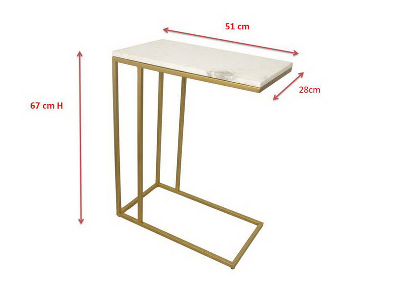 Romy C-Table with Gold Metal Base and White Marble Top