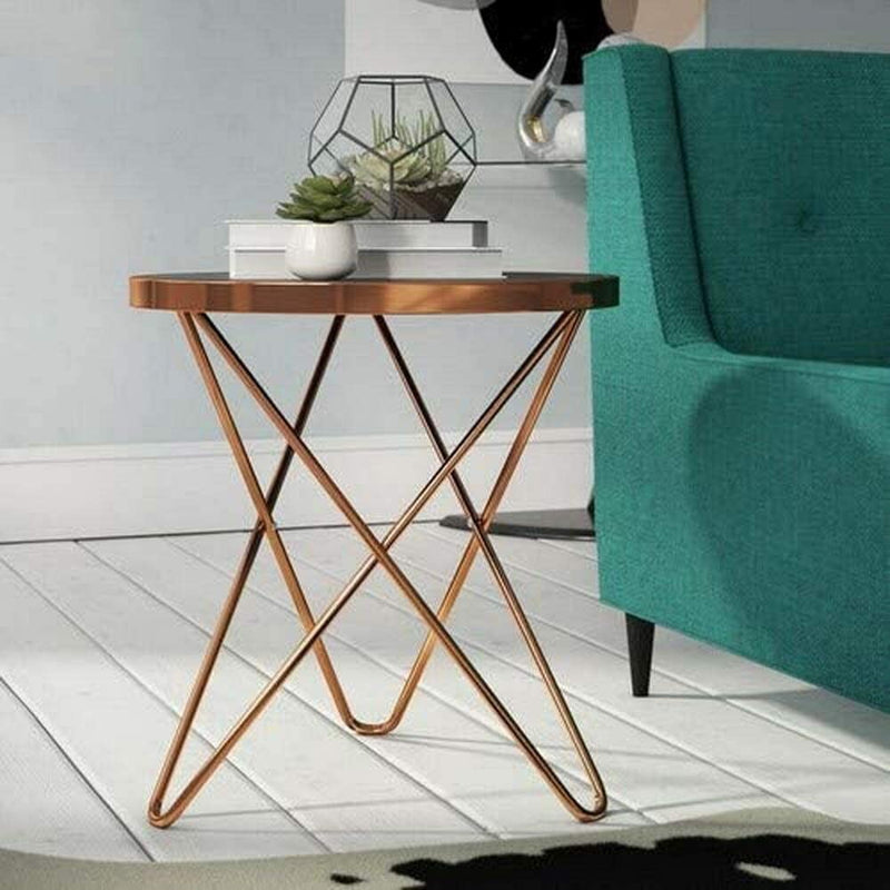 Puccini Mirrored/Glass Round Side Table, Copper (6024409776291)