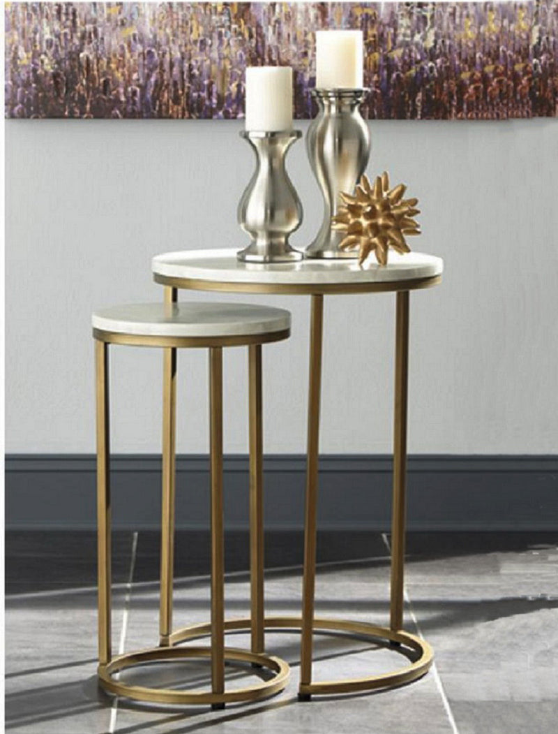 Hiba Marble Nest of Tables in White with Gold Metal Bases (6719493636259)