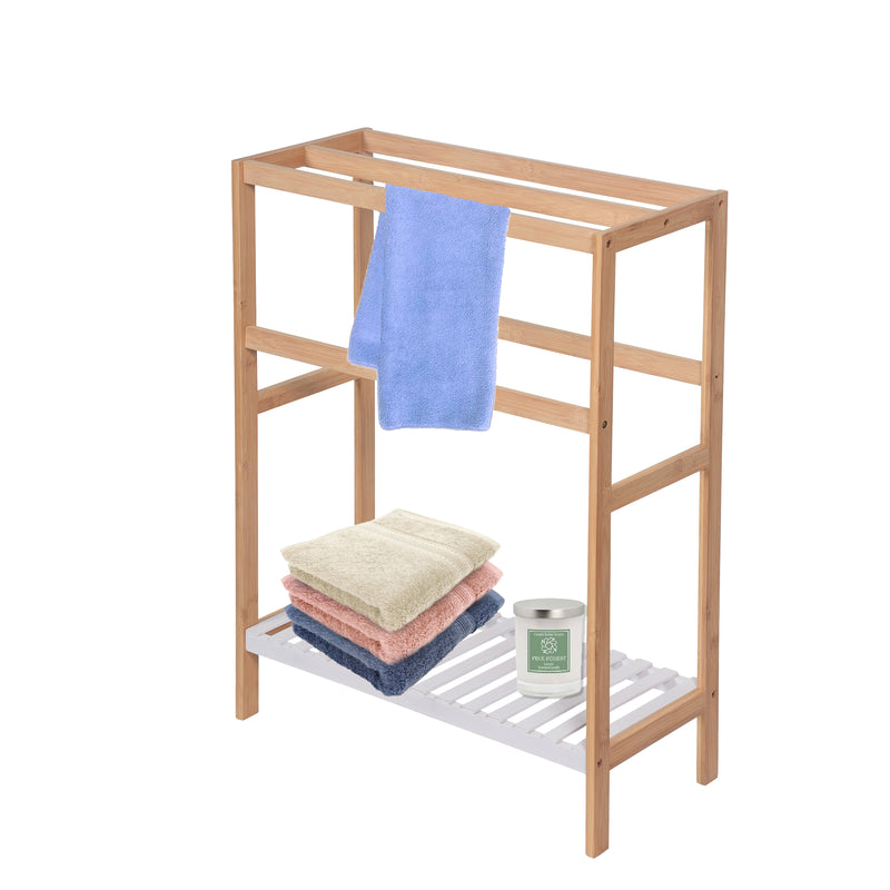 Kassi Bamboo Free Standing Towel Rack W/Bottom Shelf (7344946479267)