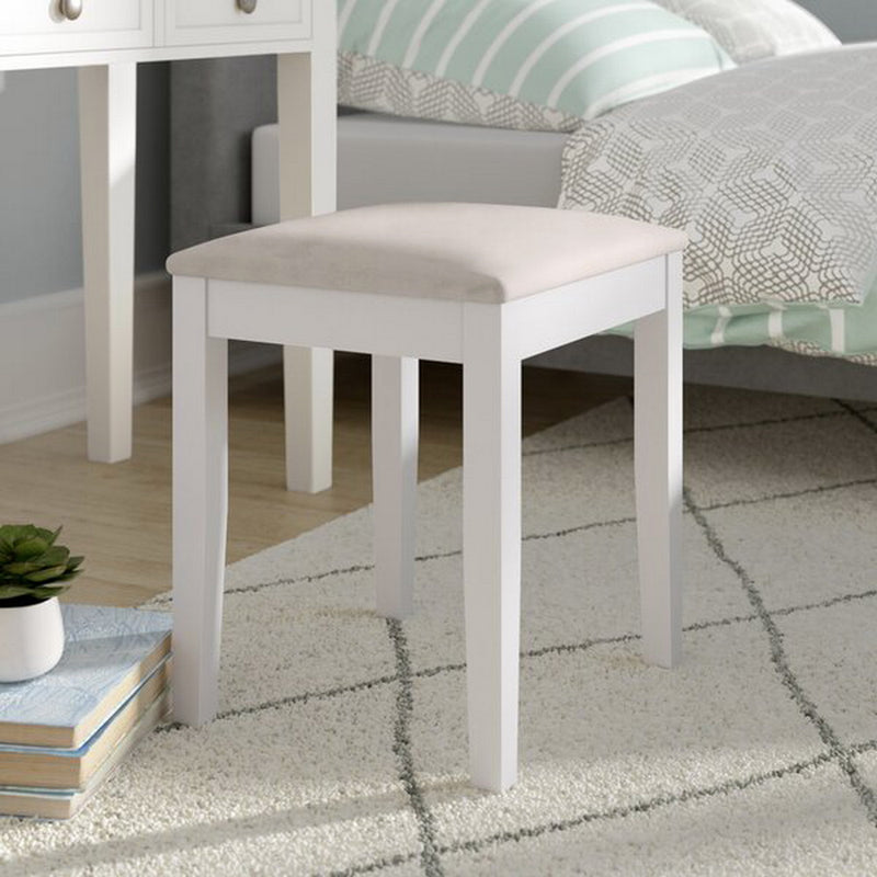 Dressing Table Stool With Padded Seat-White Wood, Cream Seat (6024397488291)