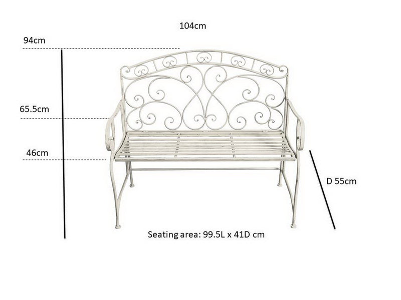 Salvora French Style Folding Metal Garden Bench, Antique White-GF11W (7630562427092)