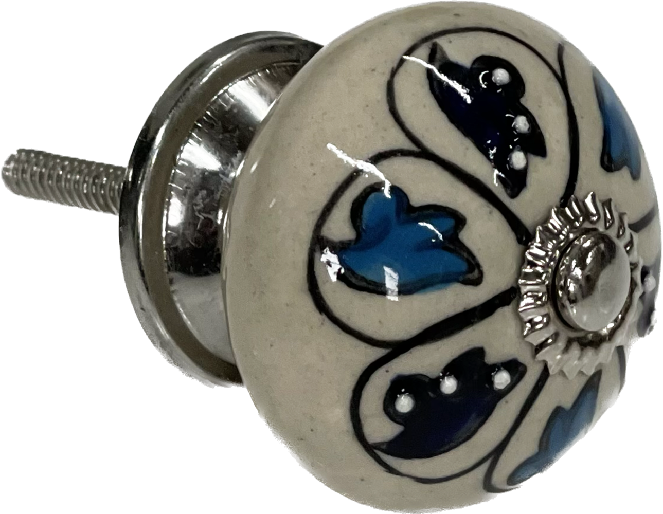 Set of 4 Hand Painted Ceramic Knobs/Waedrobe Pulls, Blu