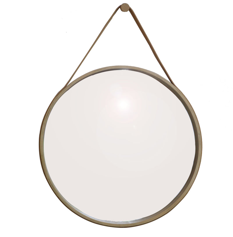 Faux Leather Strap Round Hanging Mirror, Natural (6766488912035)