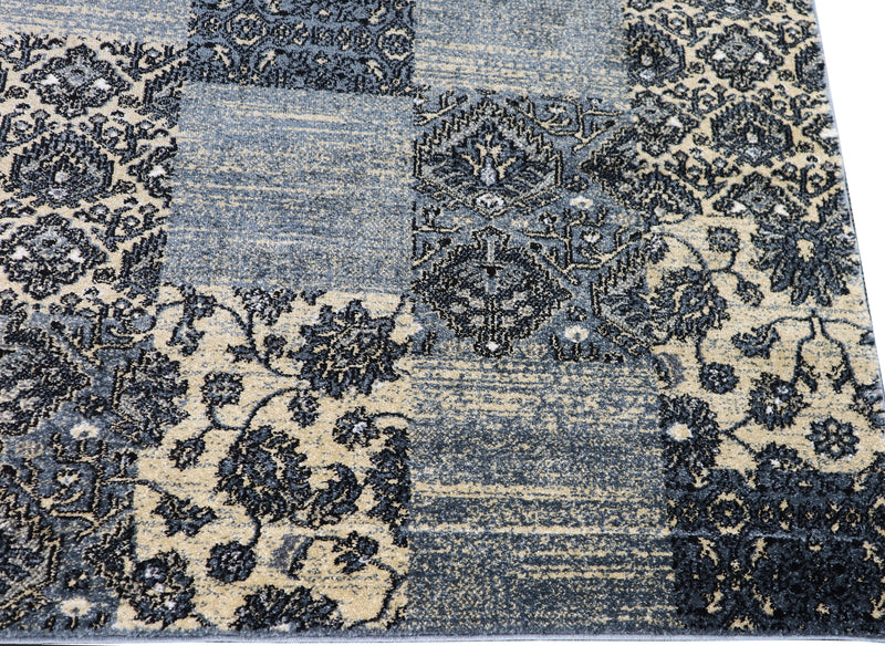 Fez Vintage Persian Style Area Rug-Blue with Black & Beige (120x170cm) (6024398602403)