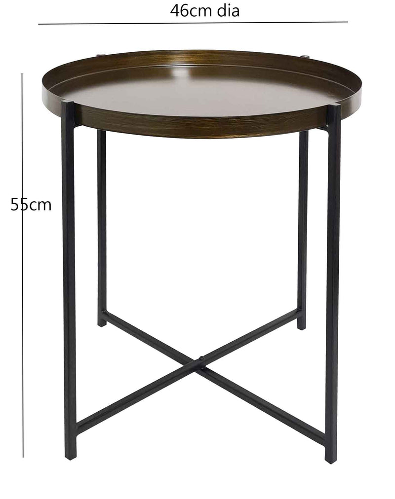 Cassia Round Metal Foldable Tray Side Table,Antique Brass (7467071373524)