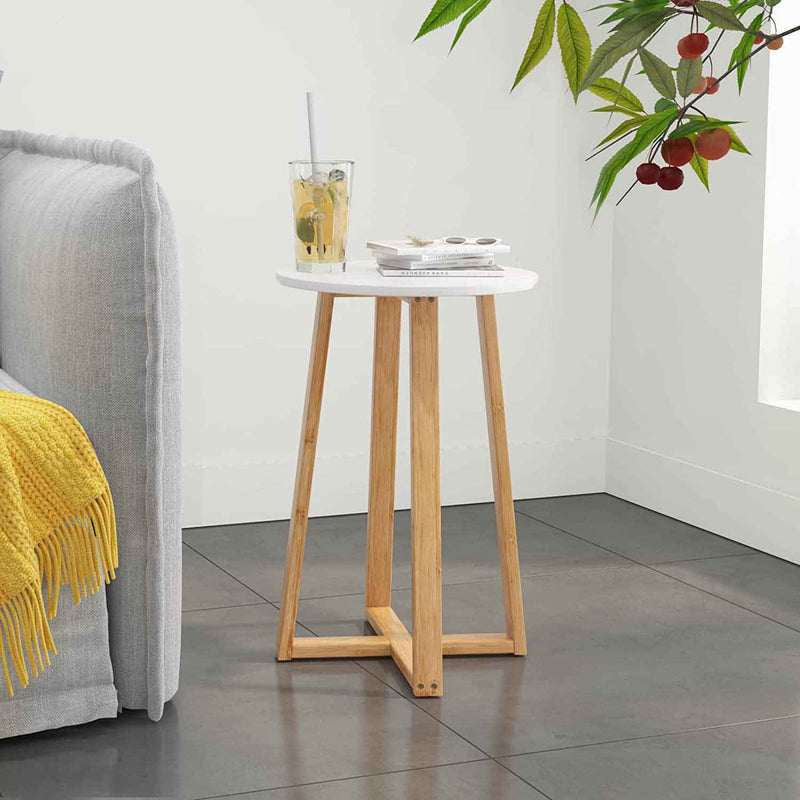 Avery Side Table, White Wooden Top, Bamboo Legs (6024394440867)