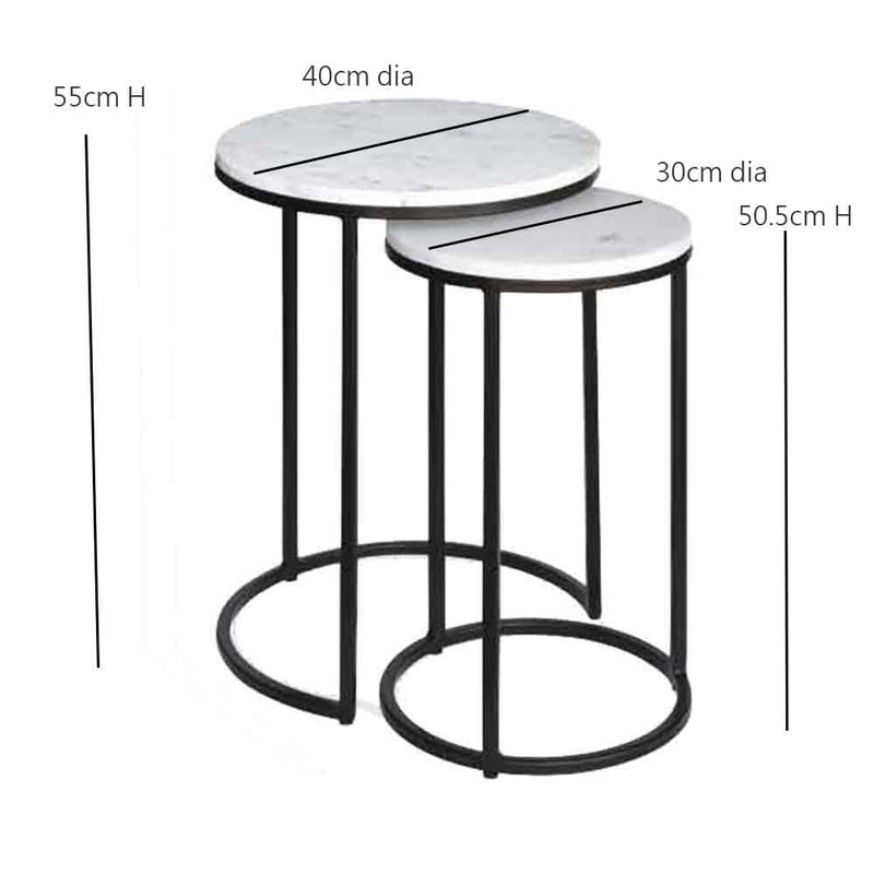 Hiba Marble Nest of Tables in White with Black Metal Bases (7803663155412)