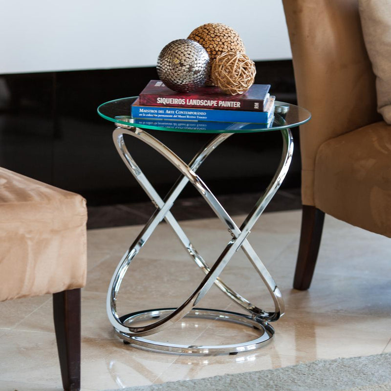 Monarch Clear Glass Round Coffee/Side End Table With Chrome Base (6024406991011)