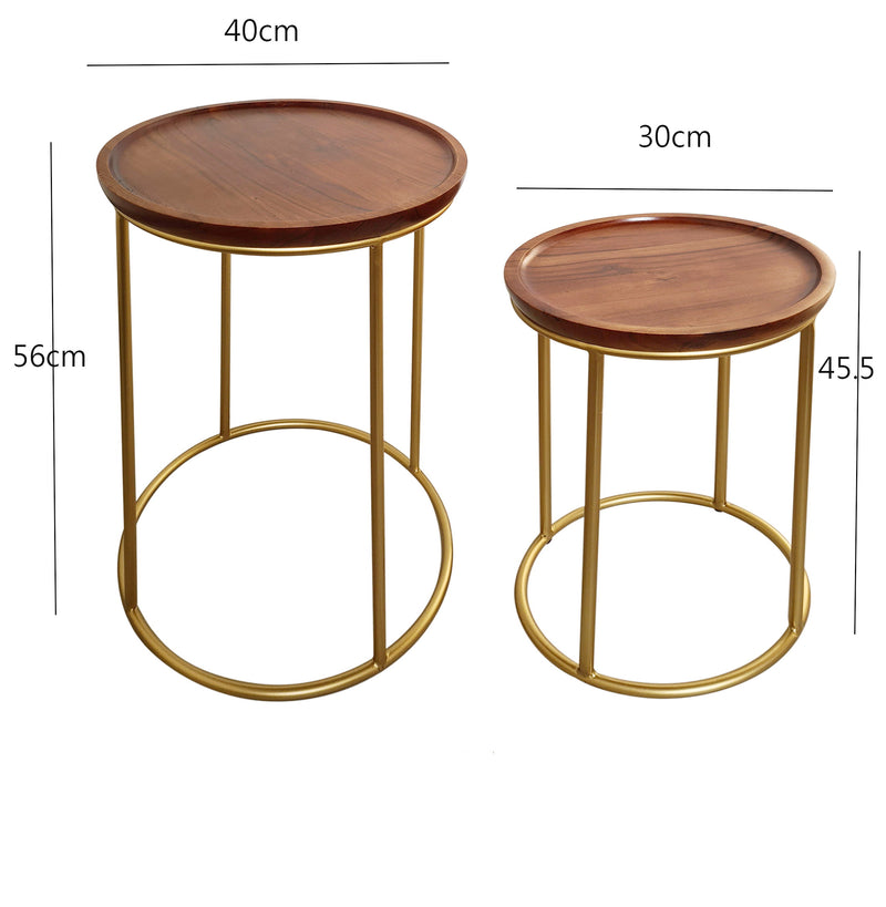 Delphyne Set of 2 Round Nesting Tables, Wooden Tops (7467191238868)