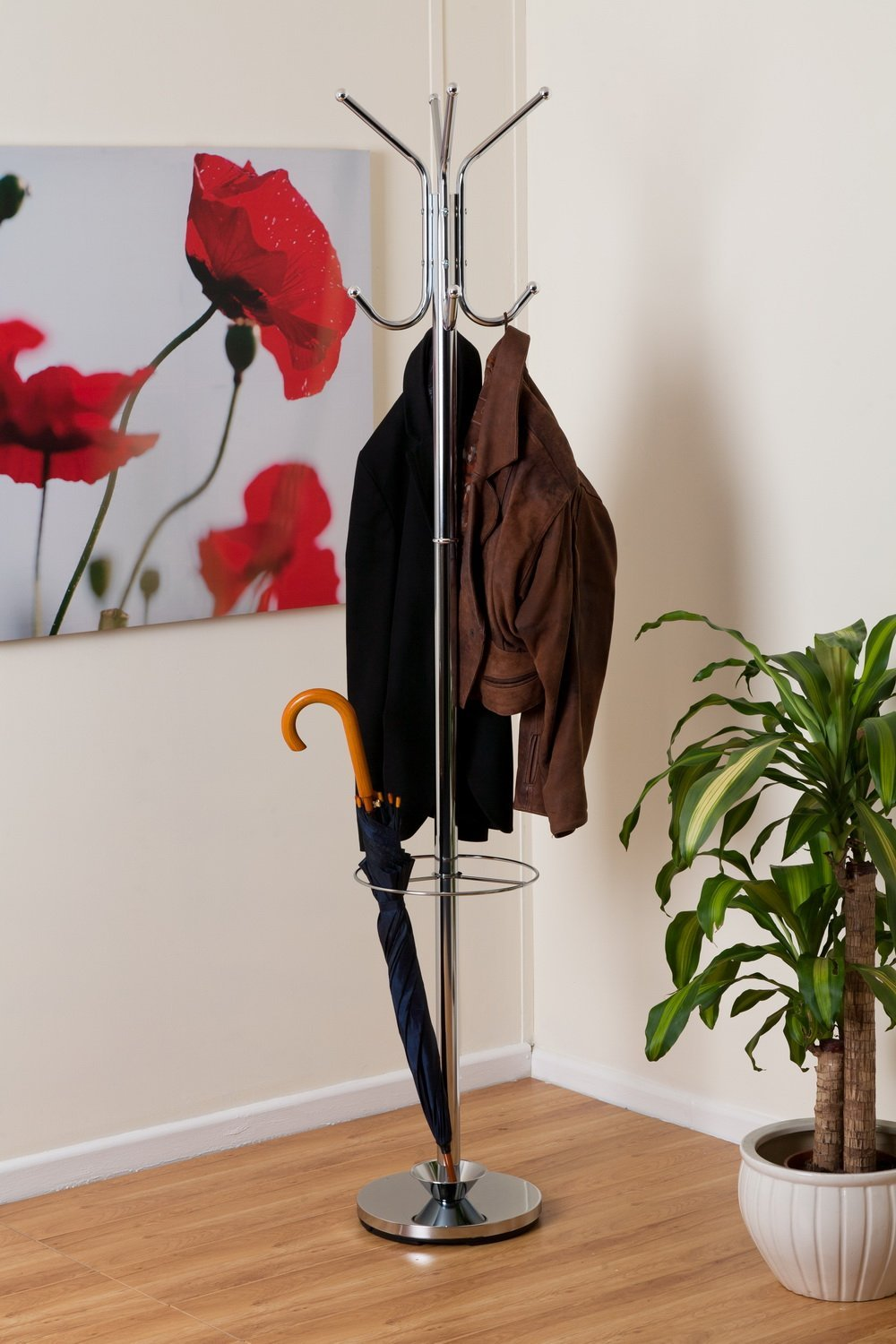 Metal coat rack with umbrella stand sale
