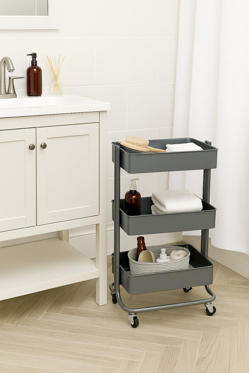 Lena 3-Tier Storage Rolling Cart, For Office/Beauty Salon/Home,Grey