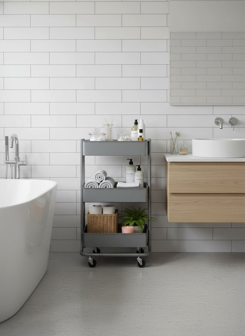 Lena 3-Tier Storage Rolling Cart, For Office/Beauty Salon/Home,Grey