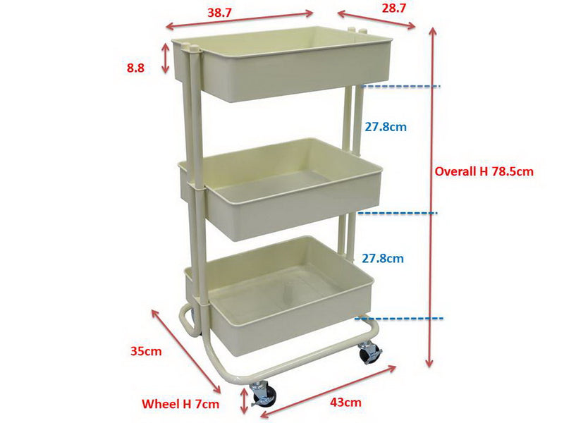 Lena 3-Tier Storage Rolling Cart, For Office/Beauty Salon/Home,Vanilla