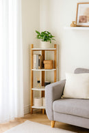 Tess White and Bamboo Floor Corner Shelf Units