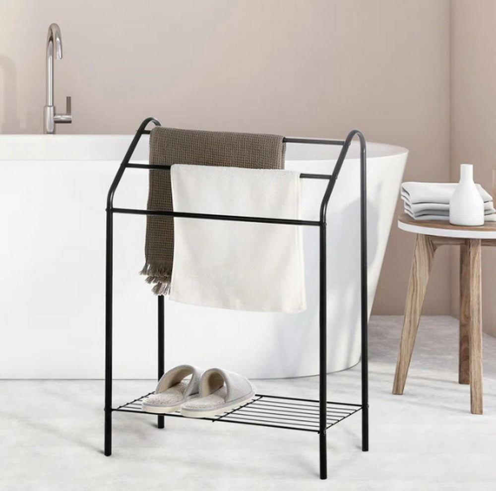 HAHRIR 2-Tier Metal Towel Rack Modern Freestanding Black Towel Rack, Bathroom Metal Storage - View #7
