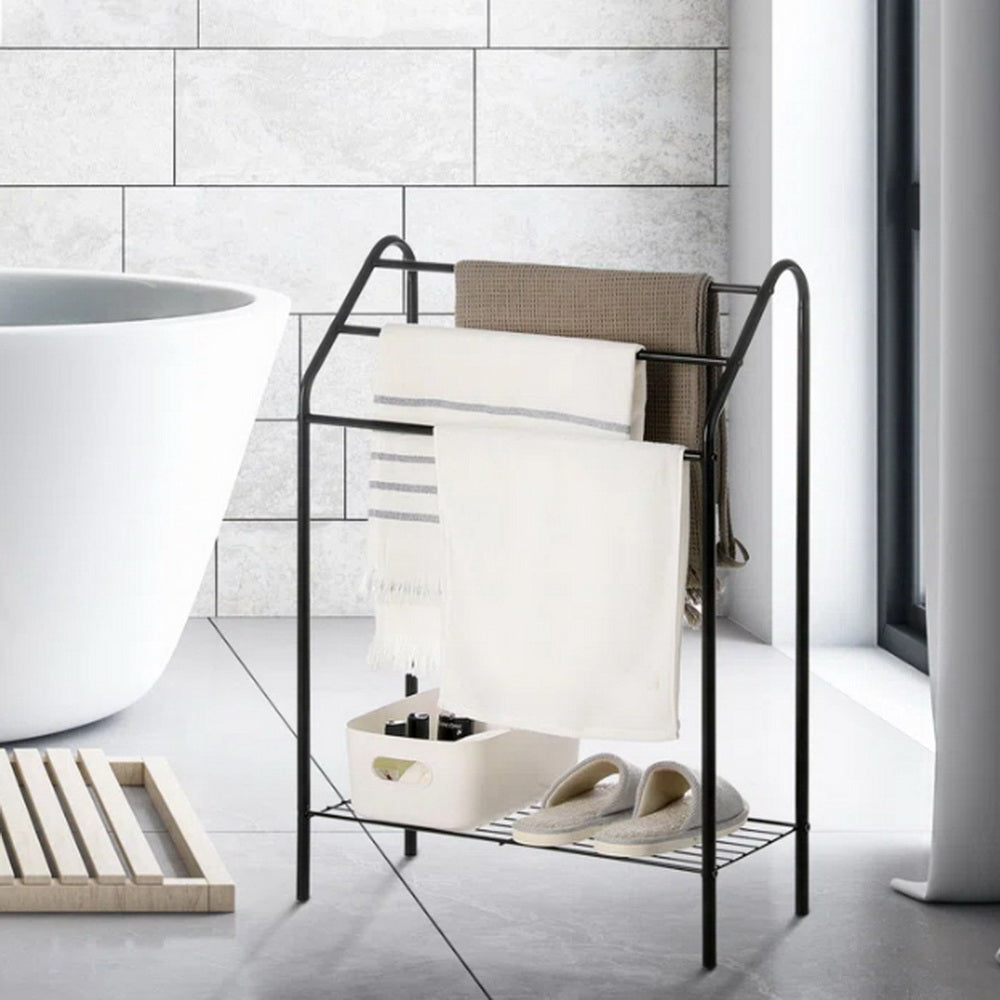 Freestanding Towel Rack With Bottom Shelf Black