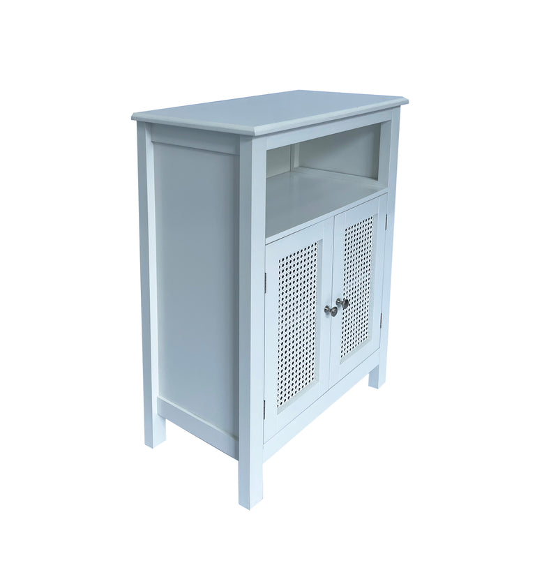 Vera Faux Rattan 2-Door Storage Cabinet,White