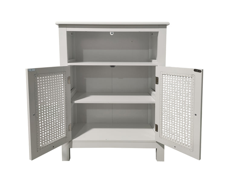 Vera Faux Rattan 2-Door Storage Cabinet,White
