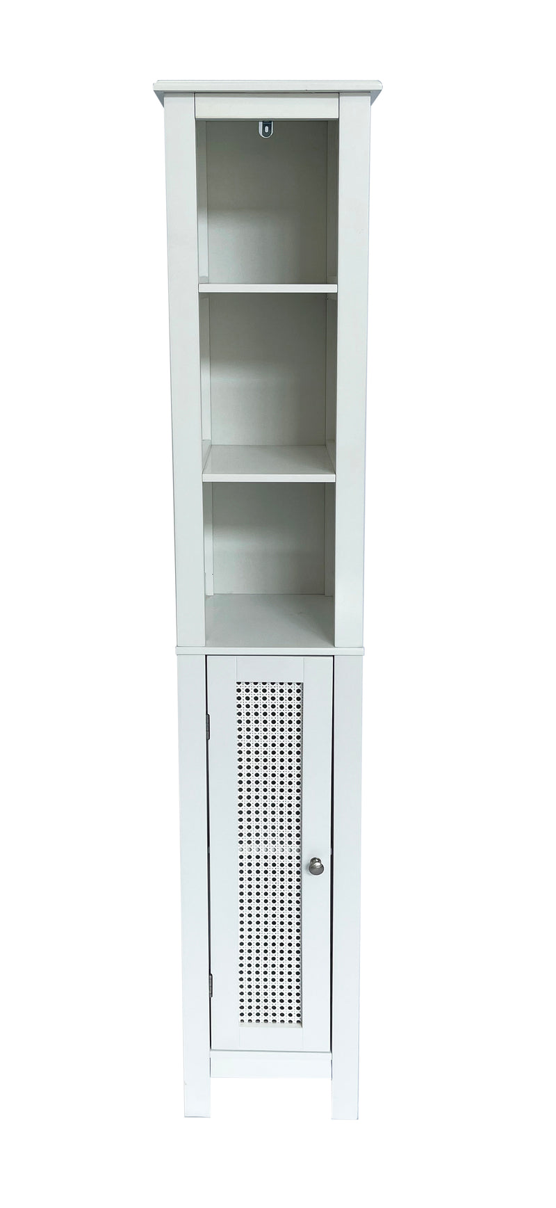 Vera Faux Rattan Tall Storage Cabinet,White