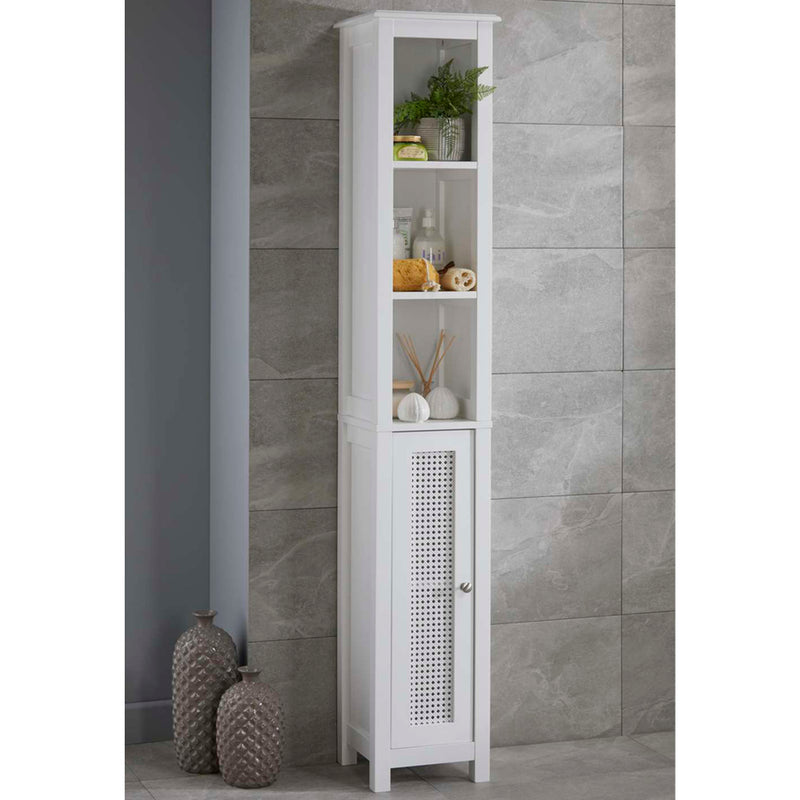 Vera Faux Rattan Tall Storage Cabinet,White