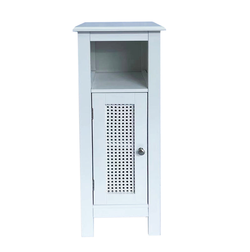 Vera Faux Rattan Slimline Bathroom Storage Cabinet,White