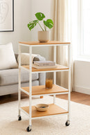 4 Tiers Storage Trolley On Wheels With Wooden Shelves