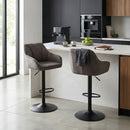 Set Of 2 Charlie Adjustable Height Barstool w Padded Seat and Black Base-Brown Fabric,BST19BR - Aspect Furniture Store