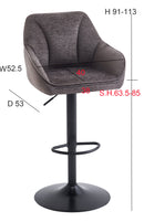 Set Of 2 Charlie Adjustable Height Barstool w Padded Seat and Black Base-Brown Fabric,BST19BR - Aspect Furniture Store