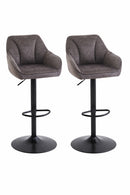 Set Of 2 Charlie Adjustable Height Barstool w Padded Seat and Black Base-Brown Fabric,BST19BR - Aspect Furniture Store