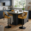 Set Of 2 Charlie Adjustable Height Barstool w Padded Seat and Black Base-Mustard Fabric,BST19MU - Aspect Furniture Store