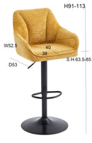 Set Of 2 Charlie Adjustable Height Barstool w Padded Seat and Black Base-Mustard Fabric,BST19MU - Aspect Furniture Store