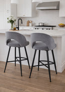 Set Of 2 Lincoln Swivel Barstool w Padded Seat and Black Base-Grey Linen,BST20GY - Aspect Furniture Store