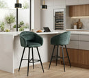Set Of 2 Skylar Upholstered Swivel Barstool,Black Metal Legs-Green Fabric,BST21GN - Aspect Furniture Store